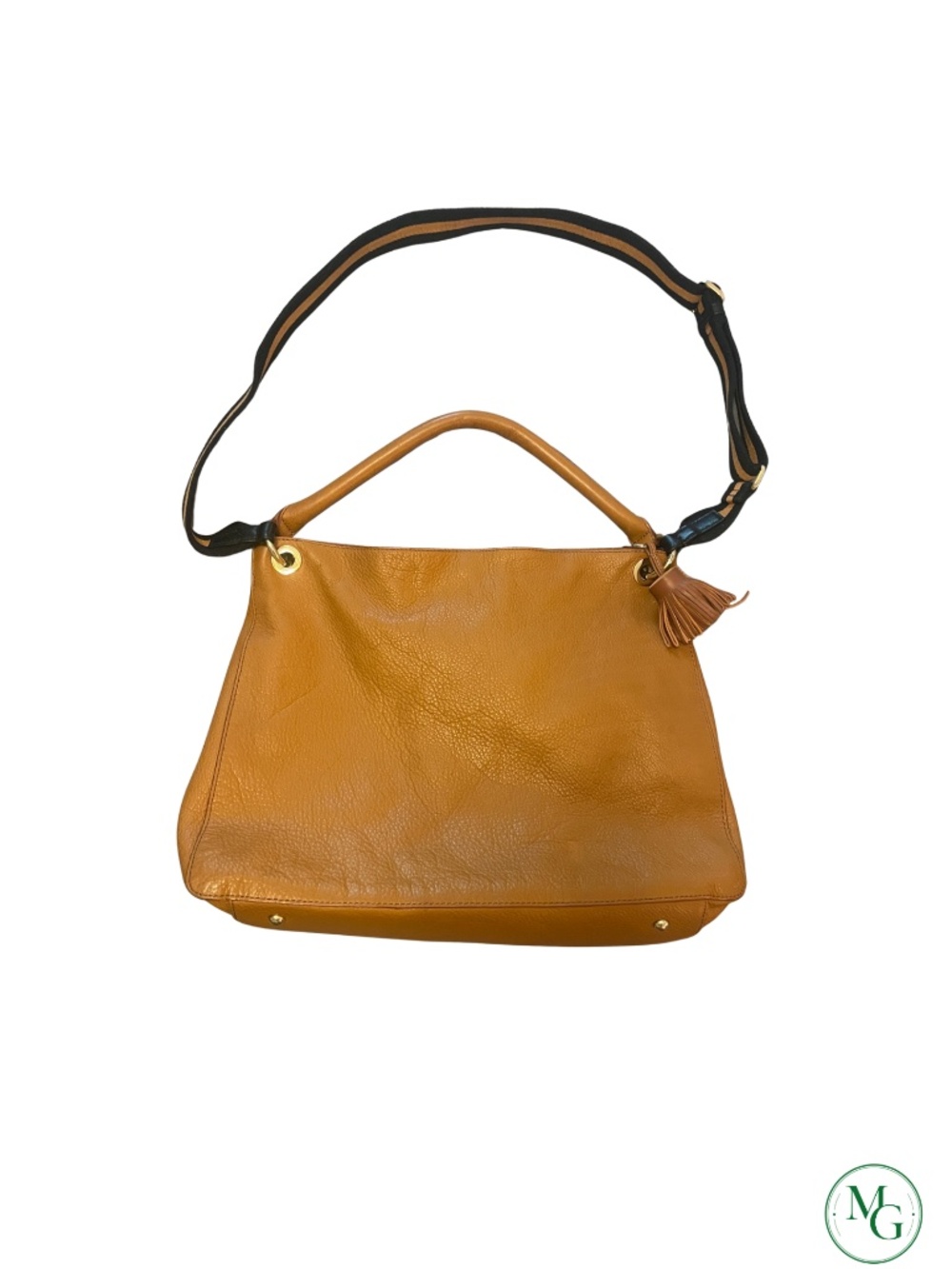 Mark & Graham Camel Pebbled Leather Hobo Bag Tote Stripe Strap